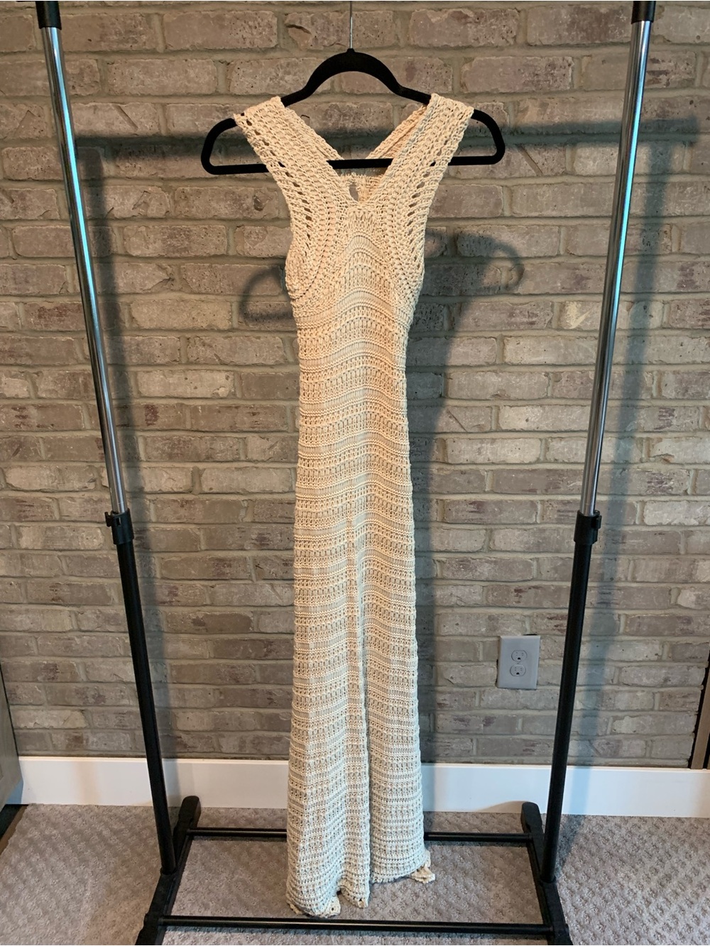 Cream Crochet Maxi Dress - Sleeveless Elegant Knit